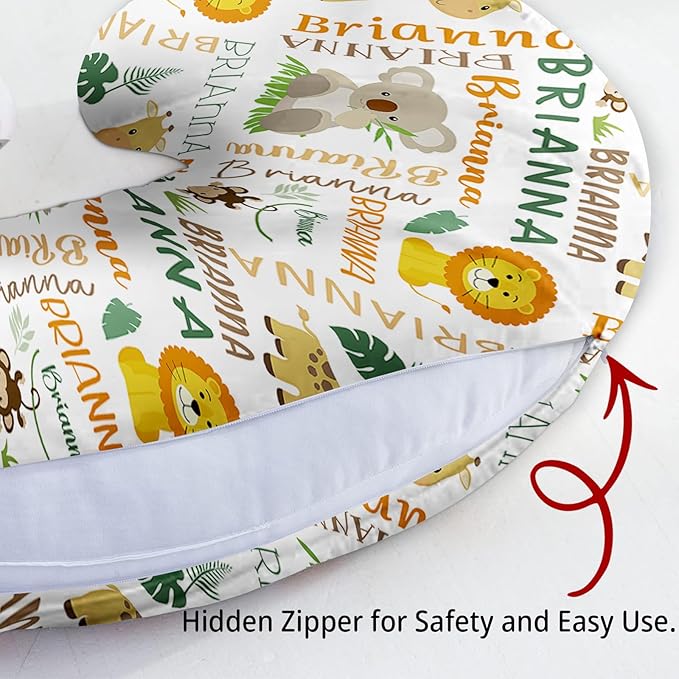 Baby Nursing Pillow Cover - Personalized Name Breastfeeding Pillow Cover with Elephants Pattern, Stretchy Removable U-Shaped for New Moms, Soft Breathable Slipcover for Infant Boys Girls