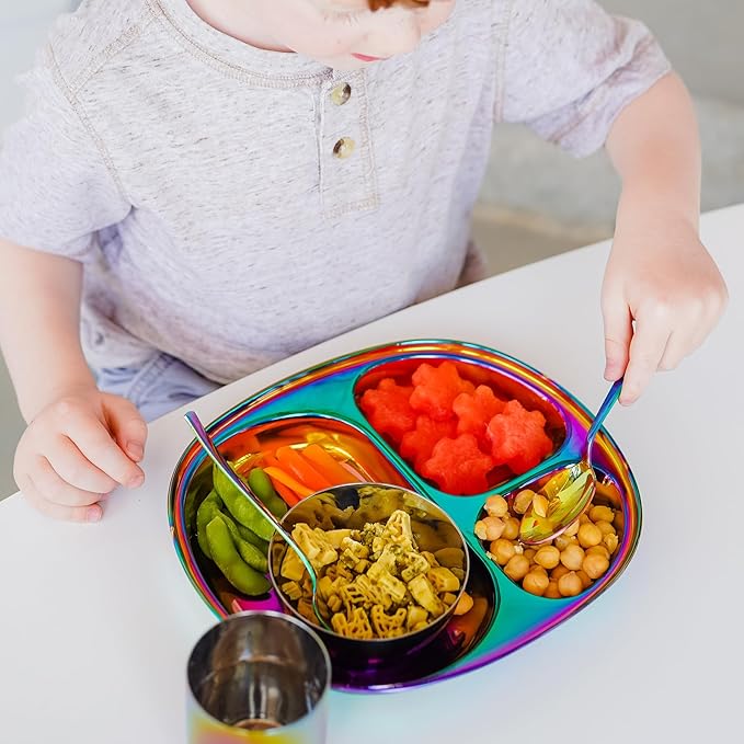 Ahimsa Stainless Steel Kids Utensils Set, Pediatrician Designed, Colorful Kids Silverware, Non Toxic, Dishwasher Safe, Rainbow Fork and Spoon