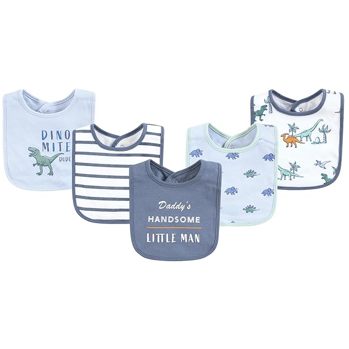 Hudson Baby Unisex Cotton Bibs, Pastel Dino, One Size
