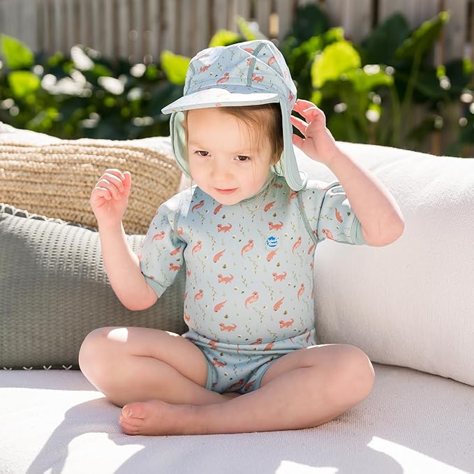 Splash About Happy Nappy Wetsuit, Swimsuit for Babies & Toddlers with Built-in Swim Diaper (Playful Otters, 6-14 Months)