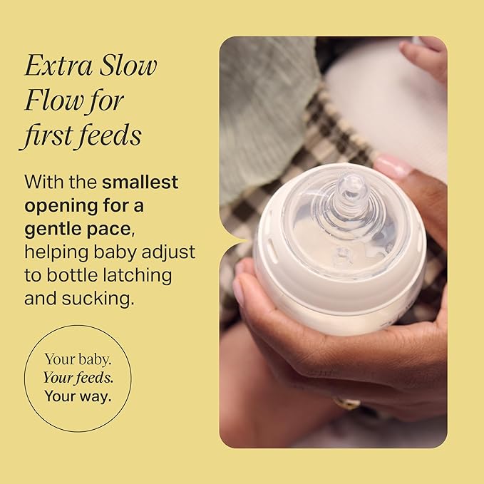 Tommee Tippee Natural Start 9 oz Glass Baby Bottles, 0+ Months, Slow Flow Nipple, Travel Jar Lids, Cup Rings, Pack of 3 + Tommee TippeeNipples, Anti-Colic Valve, Extra Slow Flow, 0+ Months, Pack of 2