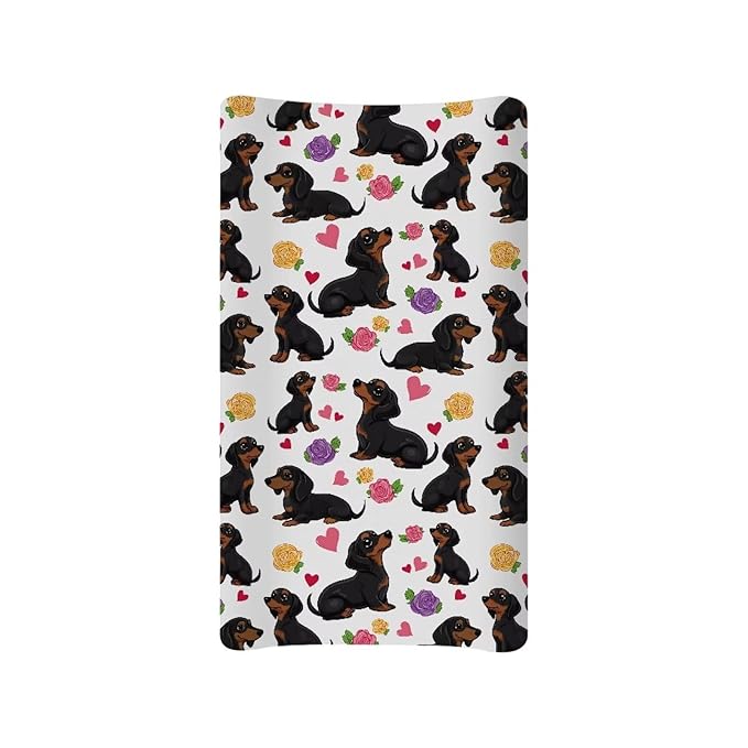 Dachshund Dog Cute Changing Pad Cover Baby Boy, Soft Stretchy Diaper Change Table Covers Fit 32'' x 16 ''Diaper Changing Table Mat Sheets, One Size, Rose Floral Change Mat Liners