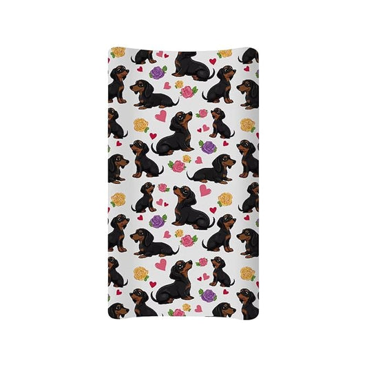 Dachshund Dog Cute Changing Pad Cover Baby Boy, Soft Stretchy Diaper Change Table Covers Fit 32'' x 16 ''Diaper Changing Table Mat Sheets, One Size, Rose Floral Change Mat Liners
