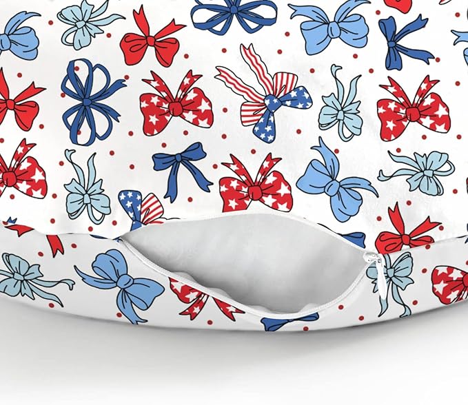 American Flag Bows Stars Baby Nursing Pillow Covers for Boy Girl Patriotic Ribbons Nursing Slipcovers for Breastfeeding Pillows Cute 4th of July Bows Soft Stretchy Removable Cover for Newborn Infant