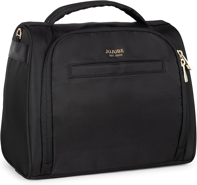 JuJuBe Insulated Bottle Bag, Breastmilk Cooler, Fits 3 Baby Bottles, Storage Tote for Nursing Mom, Daycare & Travel, Lunch Bag w/Handle & Shoulder Strap (Black)