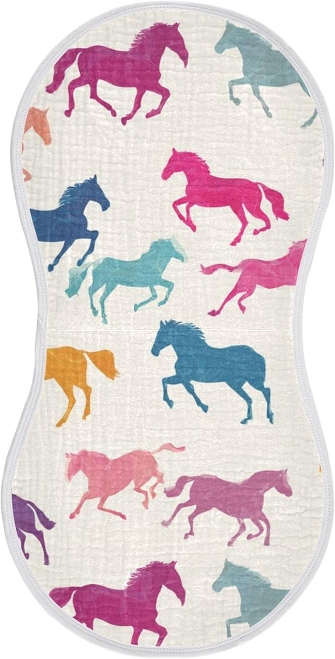 Horses Colorful Burp Cloths Baby Boys Girls Absorbent Soft Cotton Burping Cloths Rags, 1 Pack