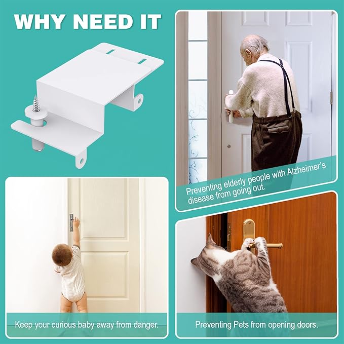Child Safety Door Top Lock - Top Door Lock for Kids Safety Sturdy Metal Toddler Door Lock Adjustable Child Proof Door Top Lock for 0.8-2 inch Thick Interior Doors 3 Pack
