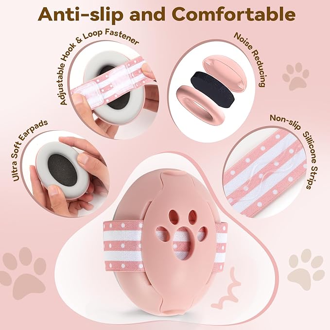 Baby Ear Muffs Noise Protection, 2-In-1 Baby Noise Cancelling Headphones for 0-48 Months Infants Toddlers, Travel Essentials for Airplane Fireworks Sleeping Pink
