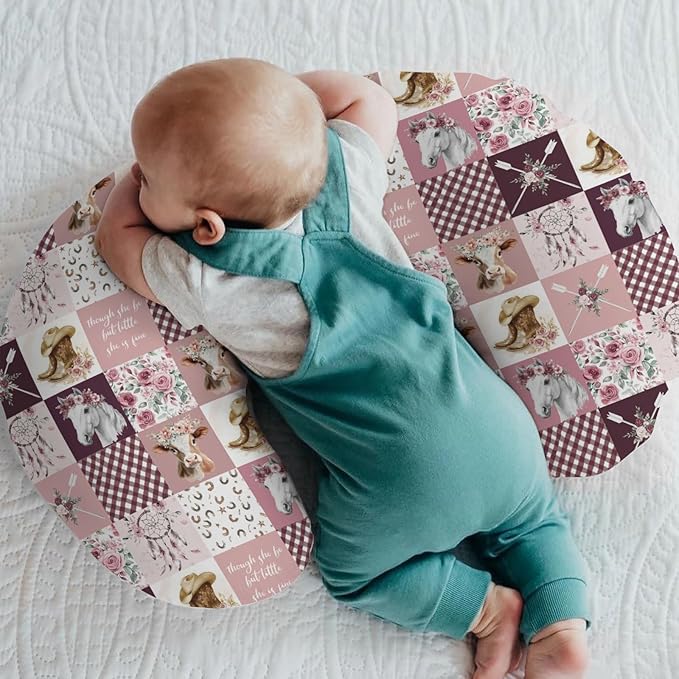 Pink Cowgirl Horse Cow Roses Baby Nursing Pillow Covers for Girl Tribal Dreamcatcher Arrows Nursing Slipcovers for Breastfeeding Pillows Western Cowgirl Boots Soft Stretchy Cover for Newborn Infant