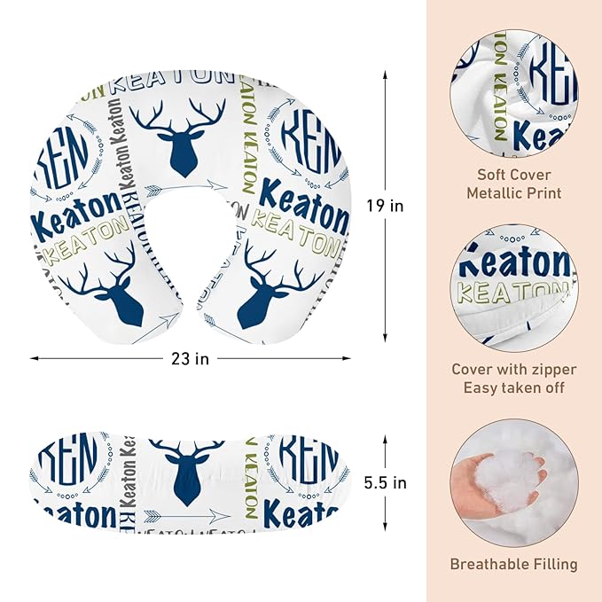 Dyoart Baby Nursing Pillow Cover-Personalized Gifts,Soft Snug Fits On Infant Boys Girls,Custom,Breathable,Feeding Position Support,Deer(one Size)