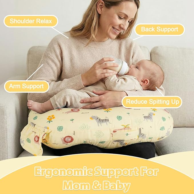 x-vesolje Plus Size Nursing Pillow Wider Support, Breastfeeding Pillow with Adjustable Strap Fit All Body Type, Ergonomic Breast Feeding Pillow, Baby Feeding Pillow for Mom- Max Size/Animal Yellow