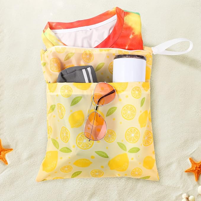Frienda 4 Pieces Cloth Diaper Wet Dry Bag, Waterproof Reusable Washable Bag for Baby Items and Travel Zippered Pockets with Handle, Beach, Swimsuit, Dirty Gym Clothes and Toiletries(Fruit)