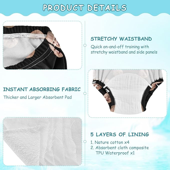 Joko Ivery 1 Black Custom Potty Training Pants Unisex Traning Potty Panty for Boys Girls Toddlers 3T 3Pcs