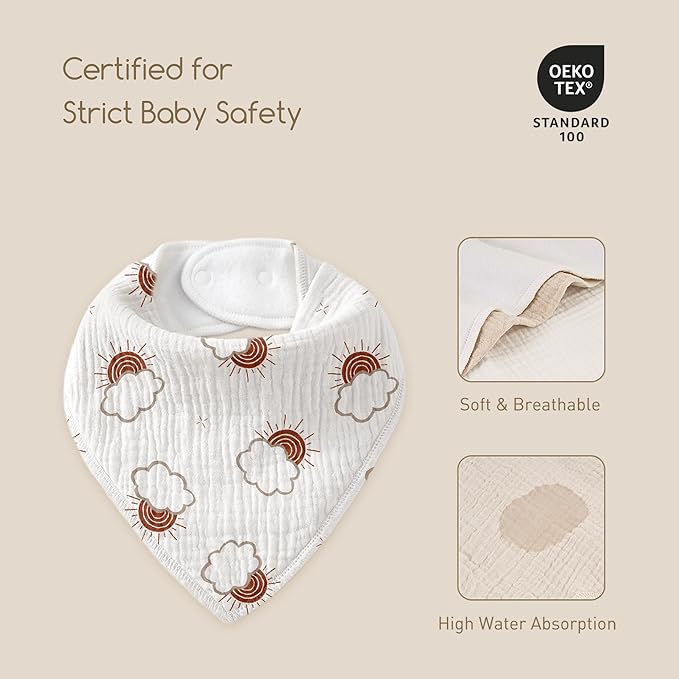 Muslin Baby Bibs 8 Pack, Baby Bandana Drool Bib for Drooling and Teething, Cotton Soft Absorbent for Girls Boys Good Night