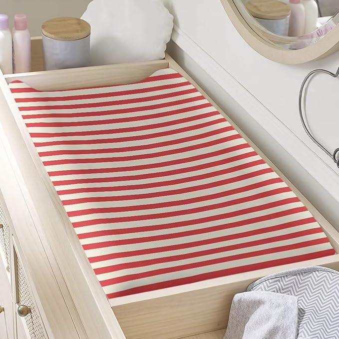Red Stripe Changing Pad Cover for Baby Christmas Baby Diaper Change Table Pad Covers Soft Cradle Mattress Sheets Christmas Decor for Nursery