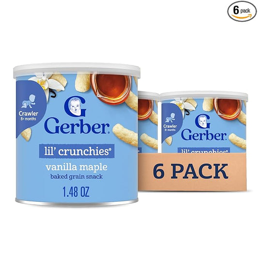 Gerber Stage 3 Baby Food Snacks, Vanilla Maple Lil' Crunchies, Snacks for Babies, Baby Led Feeding, 6-Pack
