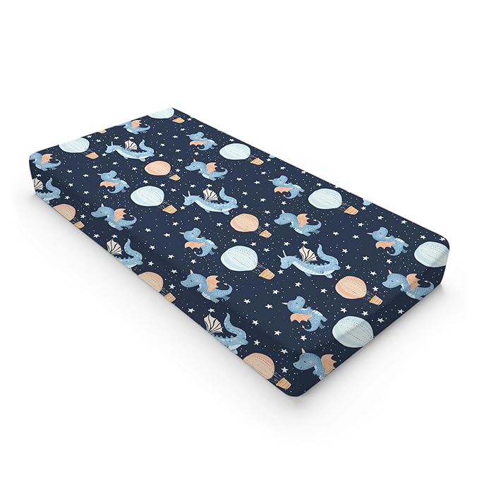Cartoon Dragons Hot Air Balloons Stars Baby Changing Pad Cover,Unisex Dragon Nursery Diaper Changing Table Pad Mat Sheet for Boys Girls-16x32