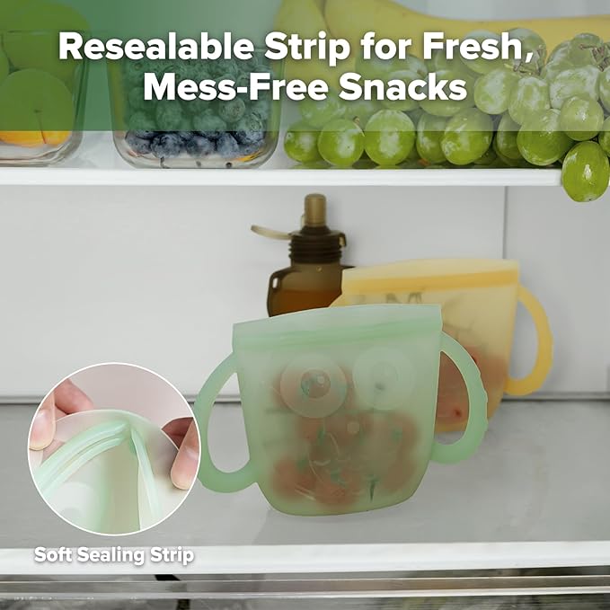 Haakaa Oscar Owl Baby Snack Container-Silicone Travel Snack Pouch for Toddlers,Spill Proof Toddler Snack Cup, Reusable Snack Bags for Infant On-The-Go,BPA Free- Pea Green