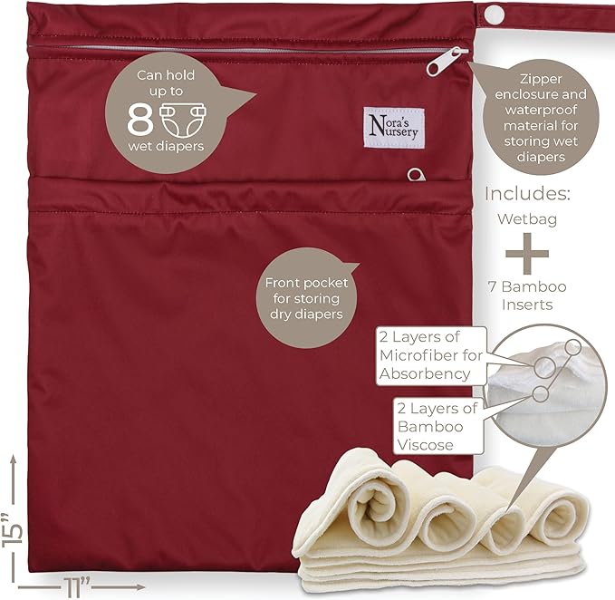 Nora's Nursery AWJ Cloth Diapers 7 Pack with 1 Wet Bag - Waterproof Cover, Washable, Reusable & One Size Adjustable Pocket Diapers for Newborns and Toddlers - Pacific Neutrals