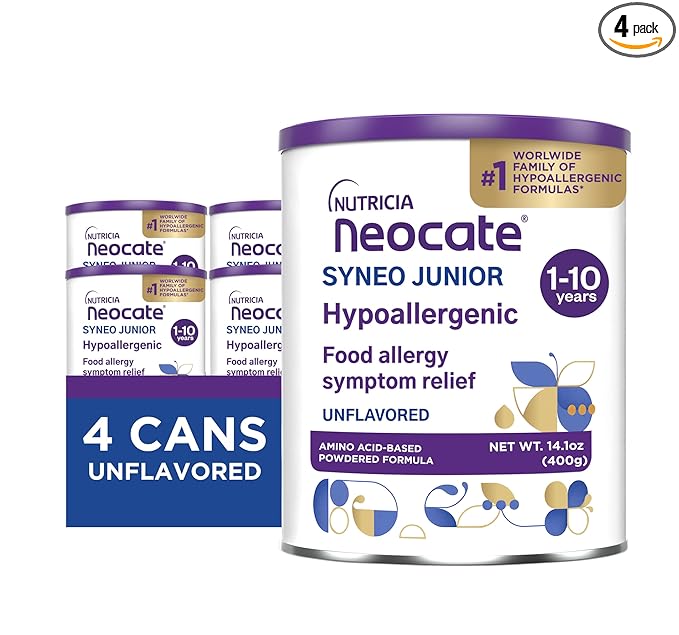 Nutricia Neocate Syneo Junior - Hypoallergenic, Dairy-free, Amino Acid-Based Formula for 1+ Years - For Toddlers, Kids & Teens - Powdered Formula- Syneo Junior - 14.1 oz can (Case of 4)