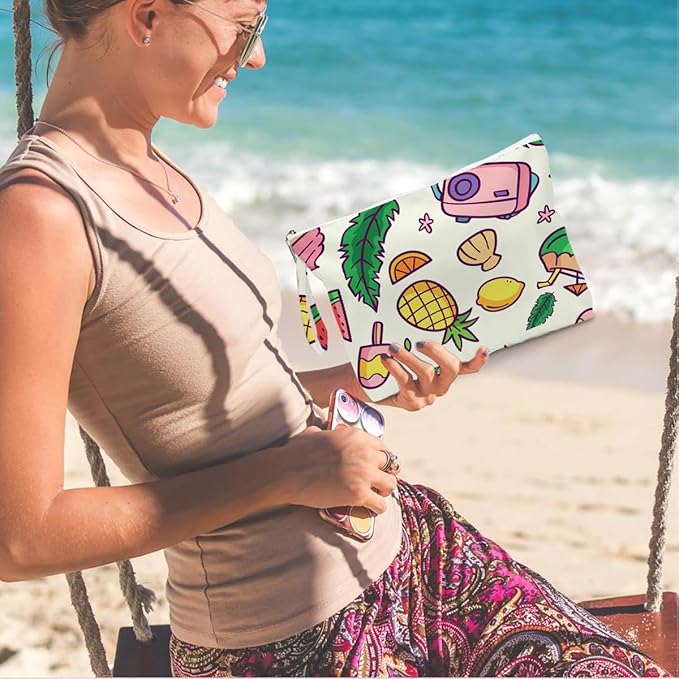 Wet Dry Bag, Wet Bag for Swimsuit, Diaper Sunscreen Large Zipper Pouch Waterproof Pouch, Beach Bags for Women, Pineapple and Coconut Pattern, Gifts for Ladies Girls Friends Colleagues and Sisters