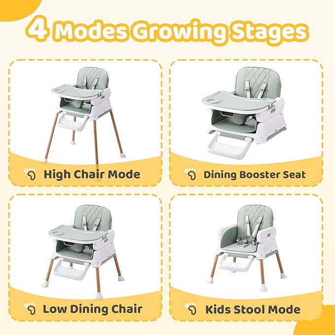 JOYMOR 5 in 1 High Chair for Babies and Toddlers, Convertible Baby Highchair, Booster & Toddler Chair, Lightweight, Foldable and Portable for Travel