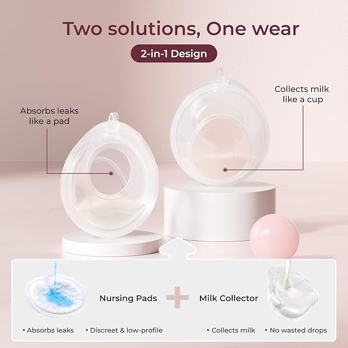 Momcozy Breast Milk Collector Collection Shell, Petal Soft Silicone Flange, Milk Collectors for Breastfeeding, Slim Waterdrop-Shaped Discreet Comfort with Storage Case (1oz/30ml, 2PCS)