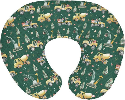 Green Christmas Construction Trucks Baby Nursing Pillow Covers for Boy Girl Dump Truck Excavator Animals Gifts Nursing Pillowcase for Breastfeeding Pillows Winter Holiday Soft Stretchy Slipcovers