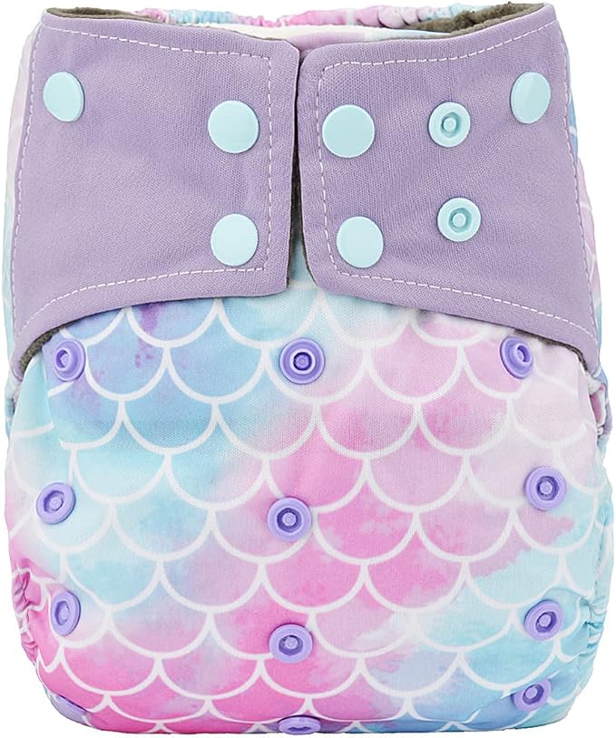 3 AIll in One Cloth Diapers Nappies for Night AIO Sewn in Insert Reusable Washable (Scale Floral)