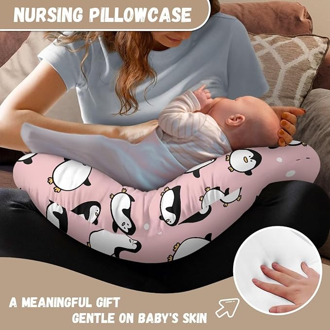 Cartoon Penguin Baby Breastfeeding Pillow Cover Nursing Cover for Newborn Girls Boys Super Soft and Comfortable for Home, 1 Pack