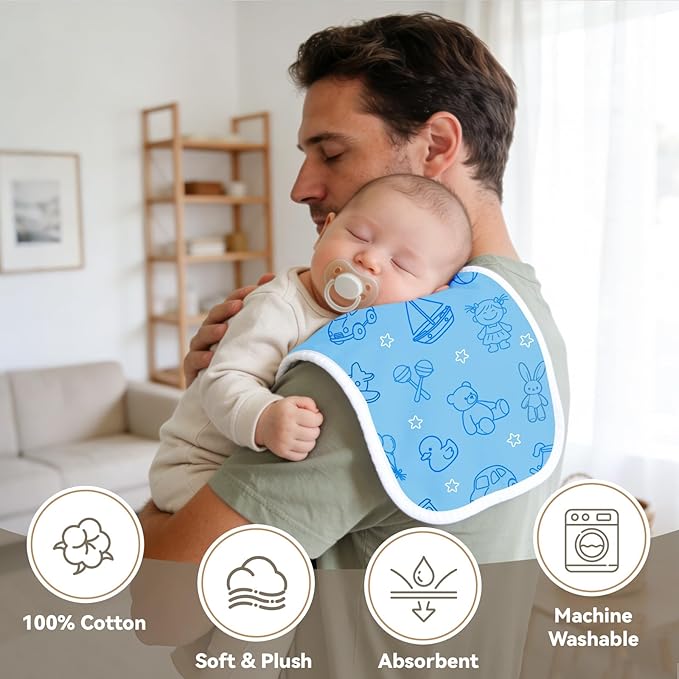 5 Pack Burp Cloths Organic Cotton, Blue Baby Burp Cloths Boy Girl, Absorbent Baby Burping Cloth, Soft Burping Cloth Set for Feeding, New Mom Gifts for Newborns Essentials Gift Set, 19”x9”