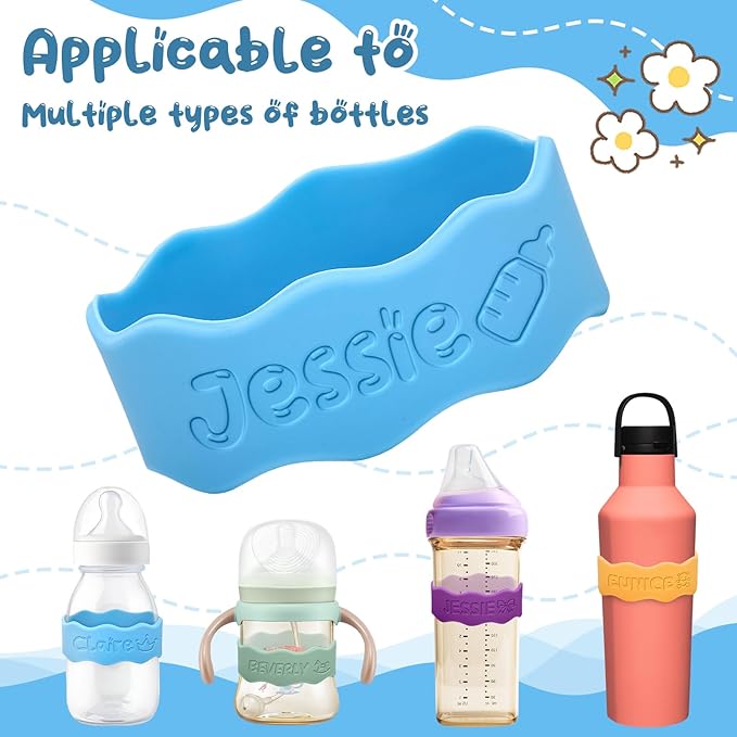 Personalized Baby Bottle Labels for Daycare Custom Engraved Silicone Bands with Name Logo Reusable Personalized Name Labels for Daycare Kindergarten School Summer Camps
