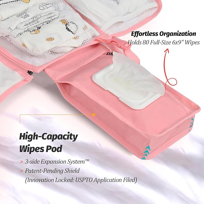 PZU Portable Diaper Changing Pad - Changing Pad Portable with Wipes Pocket, Waterproof Diaper Changing Mat, Portable Changing Pad for Baby, Newborn Gift (Pink)