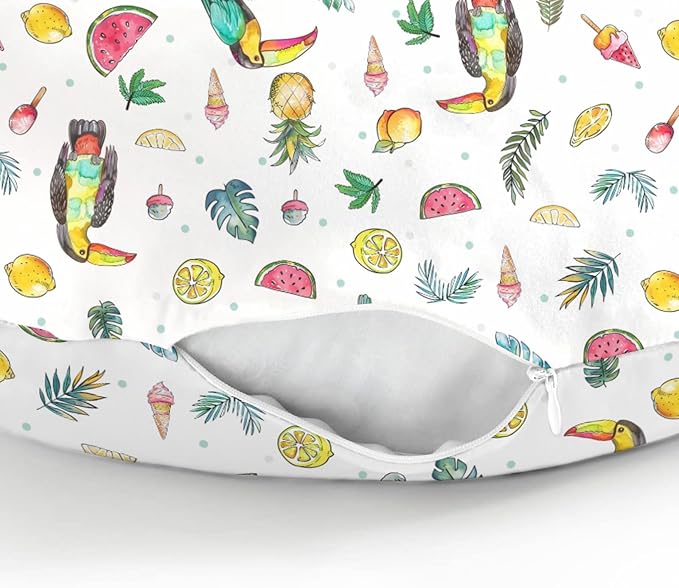 Toucan Tropical Flowers Leaves Baby Nursing Pillow Covers for Boy Girl Summer Birds Fruits Nursery Pillowcase for Breastfeeding Pillows Boho Beach Vacation Soft Stretchy Slipcovers for Newborn Infant