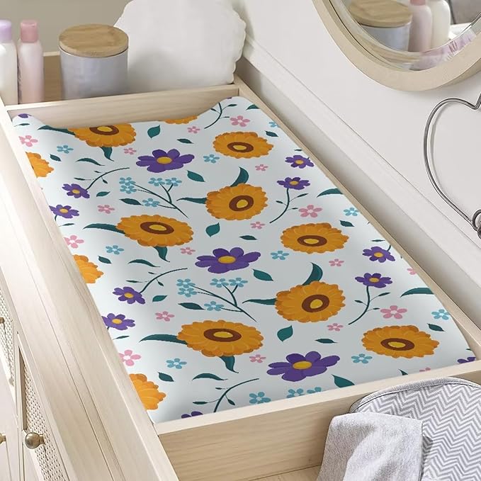 Daisy Changing Pad Cover Waterproof Sheet Crib Mat for Boys Girls Breathable Lightweight Changing Table Cover Cozy Cradle Sheets