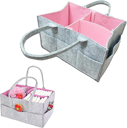 Baby Diaper Caddy is a versatile baby basket designed for nursery storage, car organization, and as a thoughtful gift for baby showers. It is perfect for storing diapers and baby wipes.