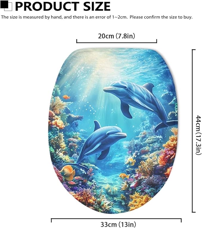 Toilet Seat Covers for Bathroom Dolphin Toilet Lid Covers Soft Flannel Fabric Breathable Toilet Lid Cover Elongated Toilet Seat Covers Decoration Blue