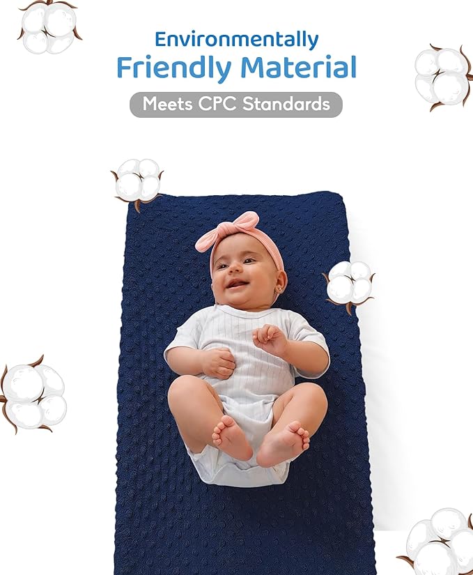 LOONAH Compact Small Changing Pad with Cover - 27" X 16" Contoured Baby Diaper Changing Pad for Combo Crib with Changing Table-Waterproof & Hypoallergenic, Safety Strap with Quick-Release Buckle-Blue