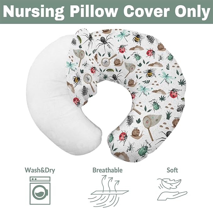 Hunt Baby Nursing Pillow Covers for Boy Girl Bees Snails Dragonflies Nursing Slipcovers for Breastfeeding Pillows Outdoors Explore Soft Stretchy Removable Cover for Newborn Infant