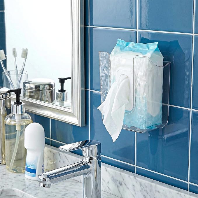 Piriuuo Wipes Dispenser, Wall-Mounted Wipes Holder for Bathroom Clear Wipe Dispenser Flushable Wipe Holder for Bathroom Wipes Container for Kitchen Bathroom Toilet
