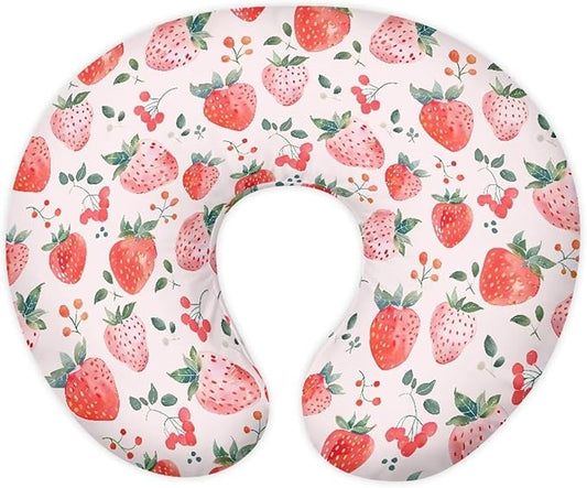 Strawberry Nursing Pillow Covers Reversible and Soft Feeding Pillow Slipcover Fits Standard Infant Nursing Pillow or Positioner for Boy and Girl White(Cover Only)