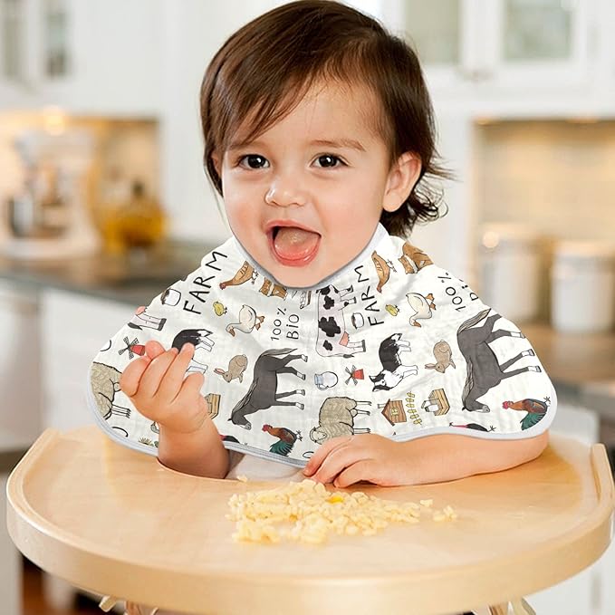 Kigai Farm Animals Muslin Baby Burp Cloths - Super Absorbent and Soft Burping Rags - Cotton Burp Clothes Set for Boys and Girls, 1 Pack
