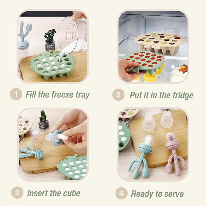 PandaEar 5 Pack Baby Food Freezer Tray & 3 Pack Baby Feeder Pacifier