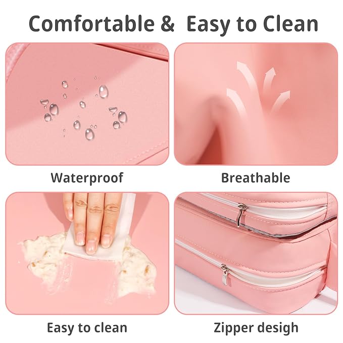 Toddler Booster Seat for Kitchen Chair with Removable Backrest & Adjustable Straps, PU Portable Waterproof & Non-Slip Booster Seat for Dining Table, Travel Child Eating Cushion - Pink