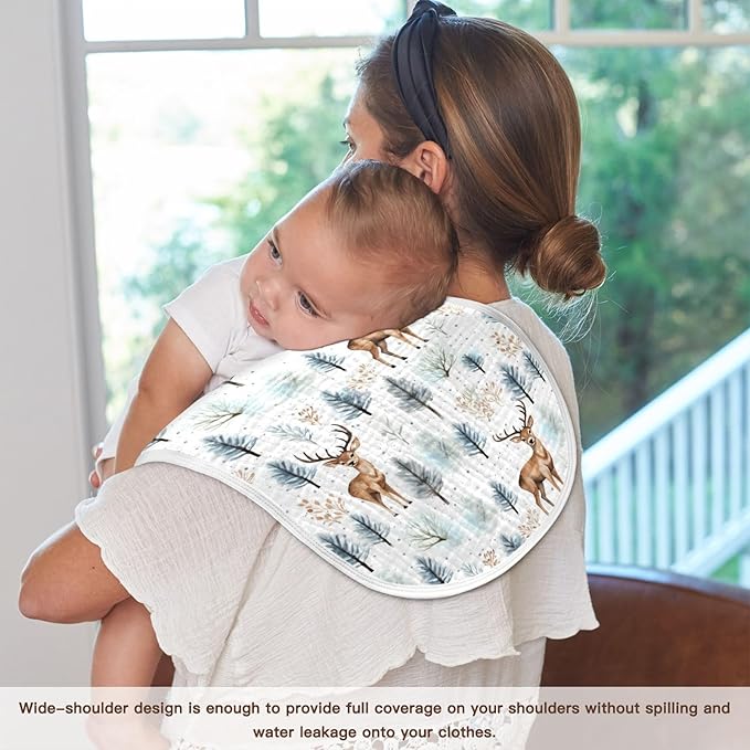 1Pc Woodland Deer Burp Cloth,Unisex Large Absorbent Soft Cotton Muslin Burping Cloths for Newborn Boys Girls,11x22in,A110943