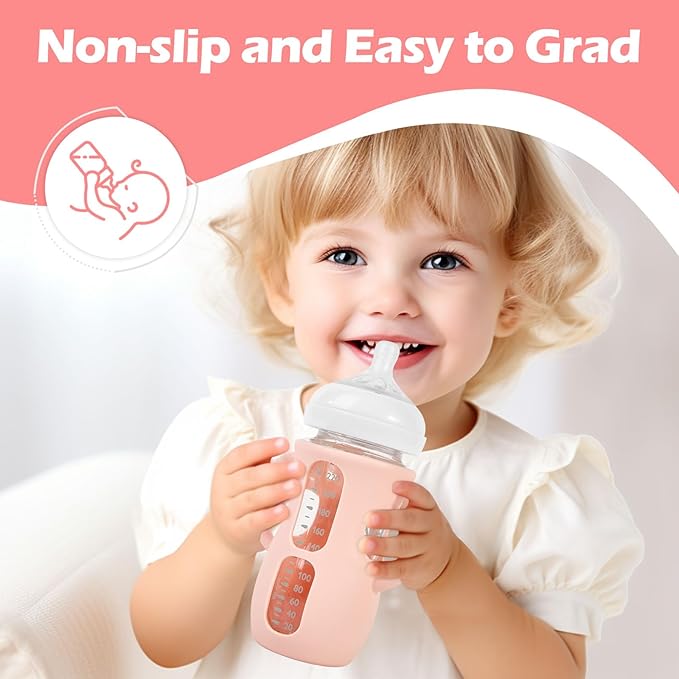 MINMUNJIU 3 Pack Silicone Sleeves for Philips Avent Natural Glass Baby Bottles, Anti Breakage Bottle Holder with Handle for Baby Girls, Compatible with Philips Avent Glass Natural Baby Bottle, 8oz