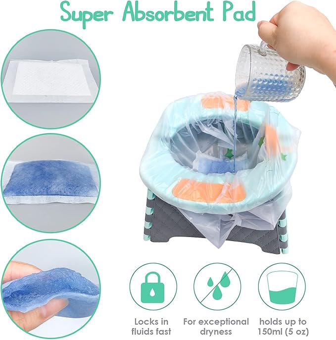 Potty Chair Liners, Portable Disposable Potty Liner Bags for Universal Potty Training Toilet Seat, Toddler Outdoors Travel Baby Toilet Liners - 30 Pack