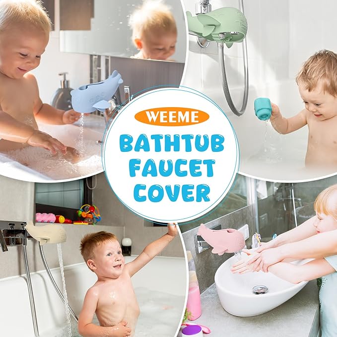 Bath Spout Cover, Baby Bathtub Faucet Cover, Universal Silicone Safety Guard with Anti-Slip Strap, Whale Design for Kids/Toddlers, Prevents Bumps & Scalds (Green)