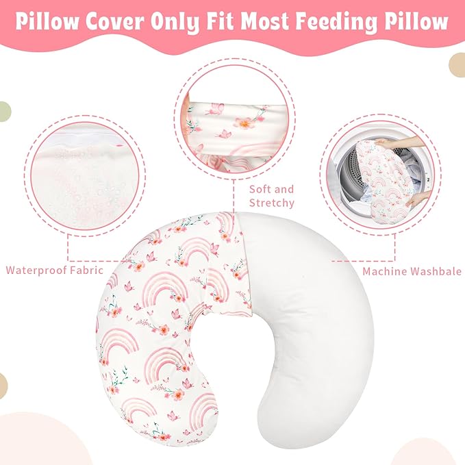 Hooyax Baby Waterproof Nursing Pillow Cover, Stretchy Nursing Covers for Breastfeeding Pillows, Adorable Infant Feeding Pillow Slipcover for Baby Boy and Girls (Rainbow)