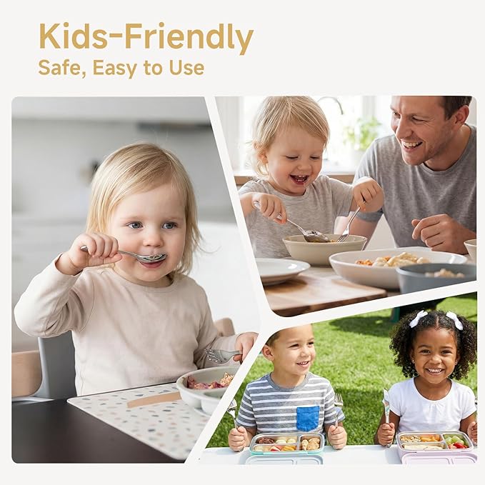 KINGSTONE Toddler Utensils Set, 12-Piece Small Forks & Spoons, 18/10 Stainless Steel, Cat & Dog Print, Ergonomic Self-Feeding Kids Flatware for Toddlers, Home & Preschool
